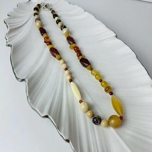 Long Gemstone Necklace Agate Carnelian Green Stone Beggars Bead Gift Fashion